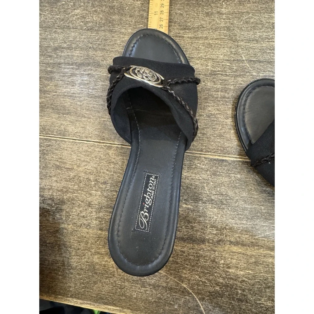 Brighton‎ Lilian Black Leather Wedge Mules Size 8 Silver